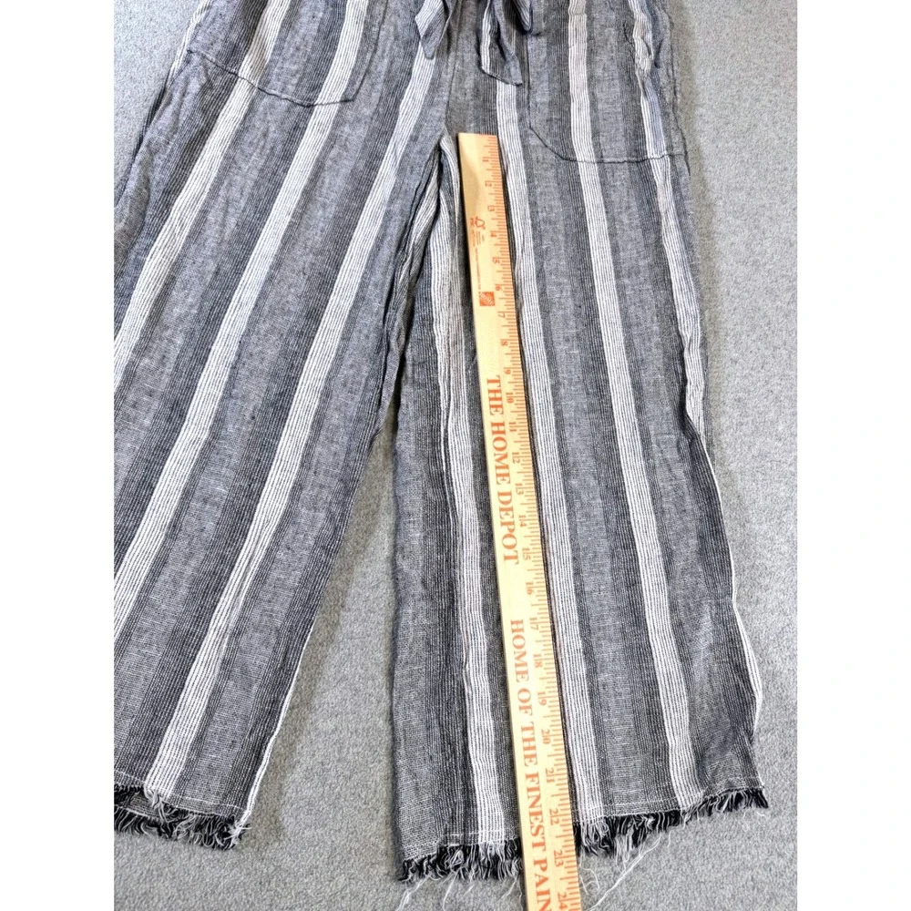 Caslon‎ Linen Blend Wide Leg Cropped Pants Womens Medium Striped Elastic Waist